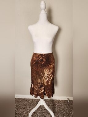 Espresso Brown Floral Knit Midi Skirt